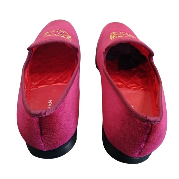 Elanroman Mens Rich Red Velvet Loafers Size 44 (10) Embroidered Tiger Design - Picture 9 of 13